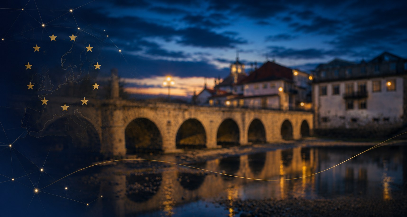 Ponte Romana de Chaves com motivos da União Europeia